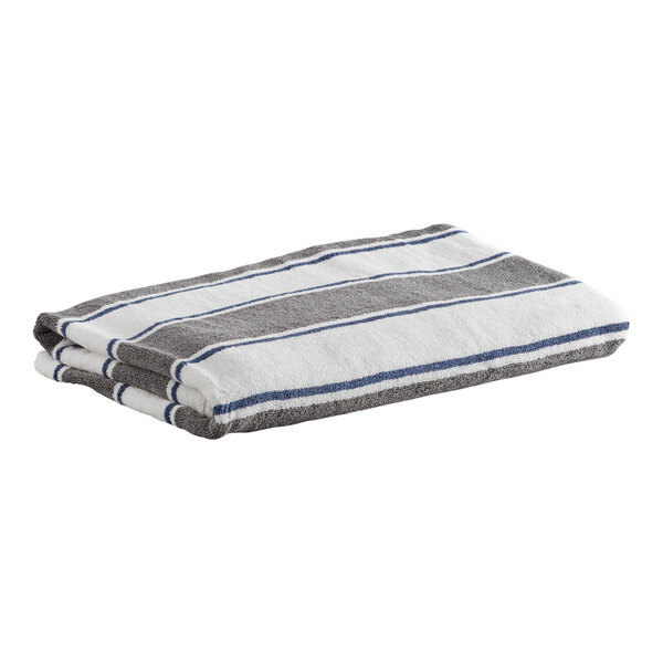Hospeco Aston & Arden 35" x 70" Gray / Navy Stripes Ring-Spun 100% Cotton Pool Towel - 25 lb.