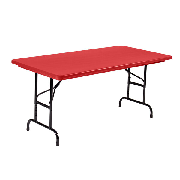 Correll Adjustable Height Folding Table 30 X 60 Plastic Red Correll Adjustable Height Folding Table 30 X 60 Plastic Red Standard Legs R Series Ra3060