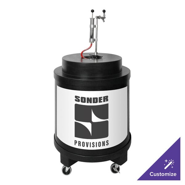 An IRP black cylinder cooler with a white label.