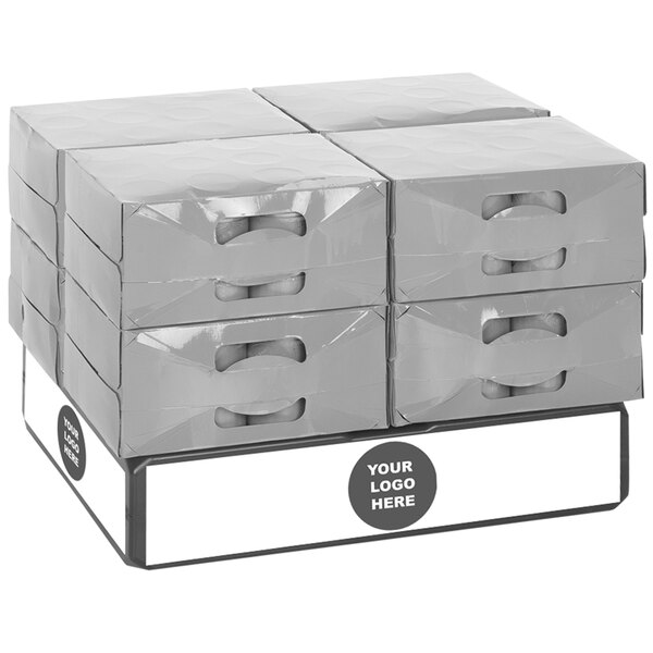 A stack of IRP black case stackers on a white surface.