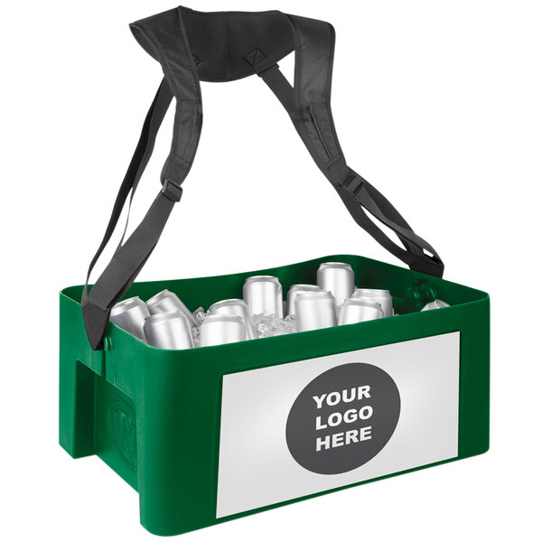 A green IRP Hawker cooler with a white label and silver cans inside.