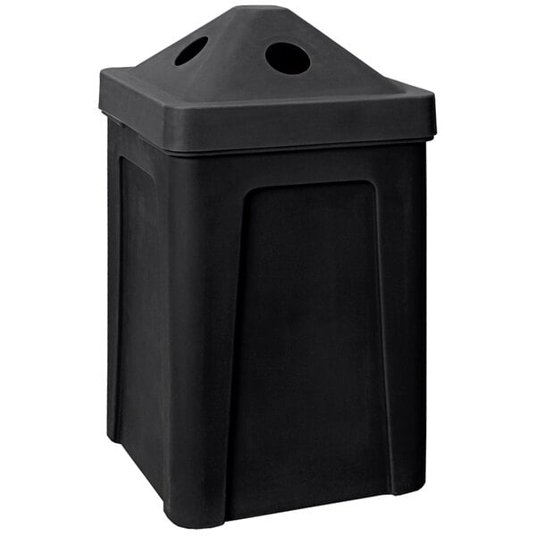 a black plastic bin with a lid