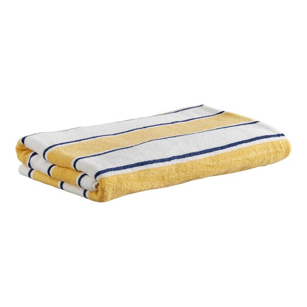 Hospeco Aston & Arden 35" x 70" Yellow / Navy Stripes Ring-Spun 100% Cotton Pool Towel - 25 lb.