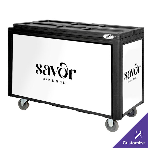 An Arctic black and white IRP mobile cooler on a counter.