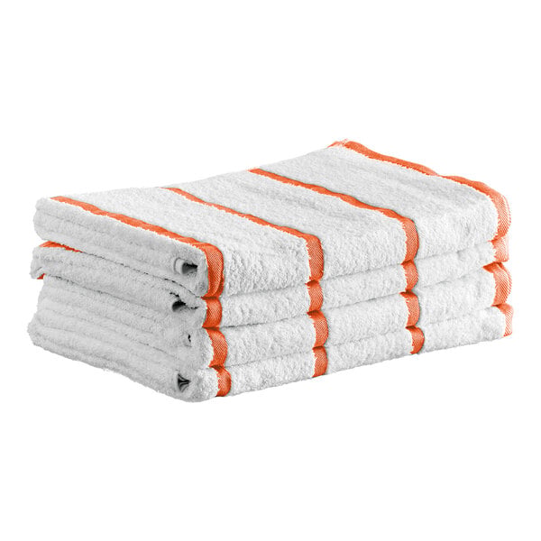 Hospeco Las Rayas 30" x 60" Orange Stripes Ring-Spun 100% Terry Resort Pool Towel - 15 lb. - 4/Pack