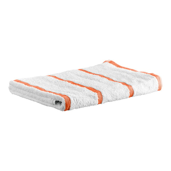 Hospeco Las Rayas 30" x 60" Orange Stripes Ring-Spun 100% Terry Resort Pool Towel - 15 lb. - 4/Pack