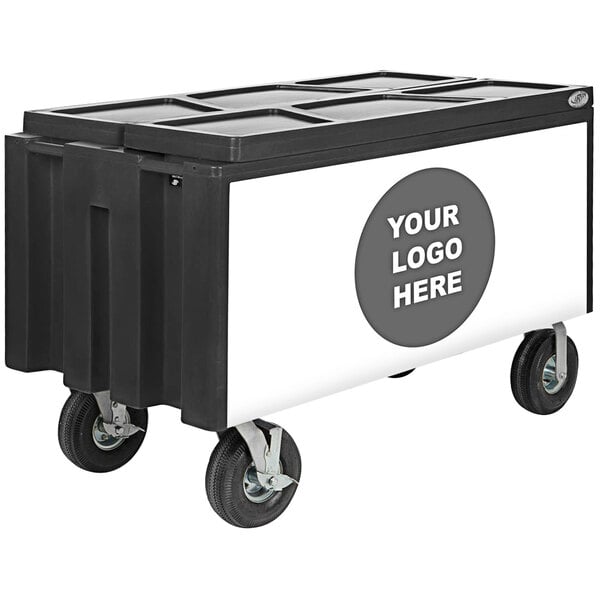 A black and white IRP Super Arctic mobile cooler with wheels.