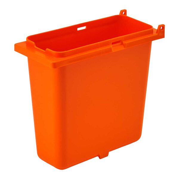 An orange plastic container with a lid.