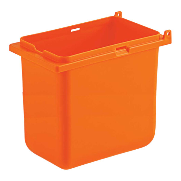 An orange plastic Server deep fountain jar with a lid and handle.