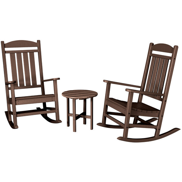 A POLYWOOD mahogany rocking chair and table set.