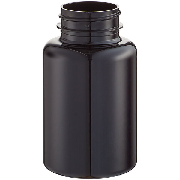 A dark amber bottle with a black cap.