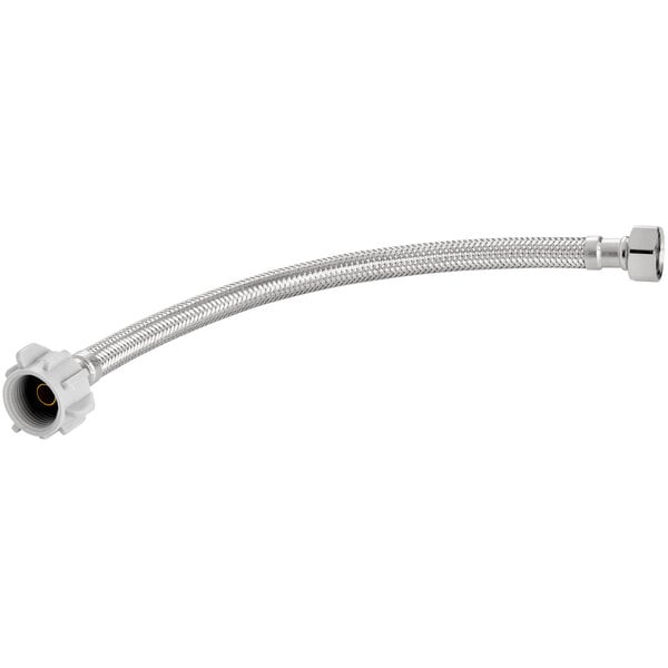 A silver Easyflex stainless steel braided toilet connector hose with a nut on the end.