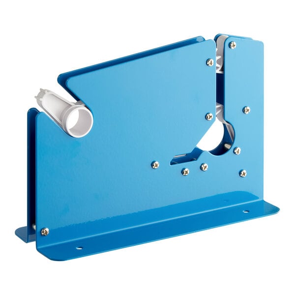 A blue plastic Lavex Bag Sealing Tape Dispenser with white plastic parts and a metal handle.