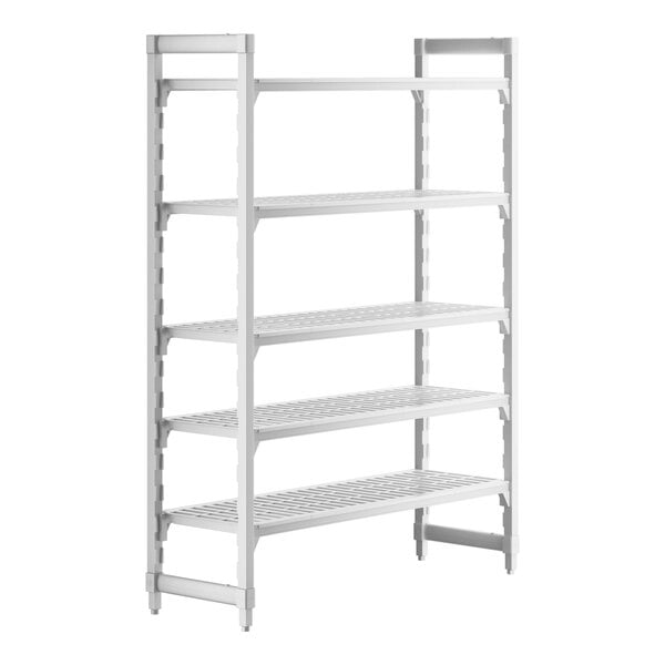 A white Cambro Camshelving Premium unit with 5 vented shelves.