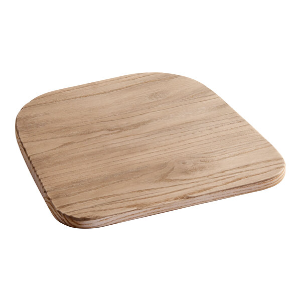 A Lancaster Table & Seating wood square cafe chair seat on a white background.