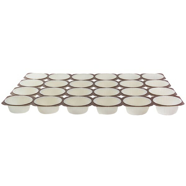 A tray of Novacart paper muffin cups with 24 brown and white liners.