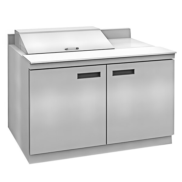 A stainless steel Delfield sandwich prep table with 2 drawers.