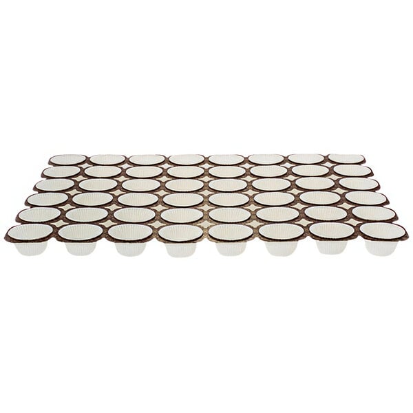 A Novacart paper tray with 48 white paper muffin cups.