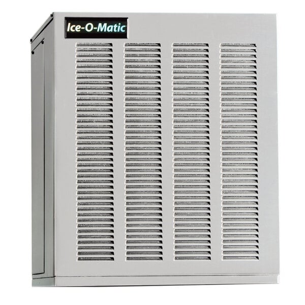 An Ice-O-Matic water cooled flake ice machine with a vent on the front.