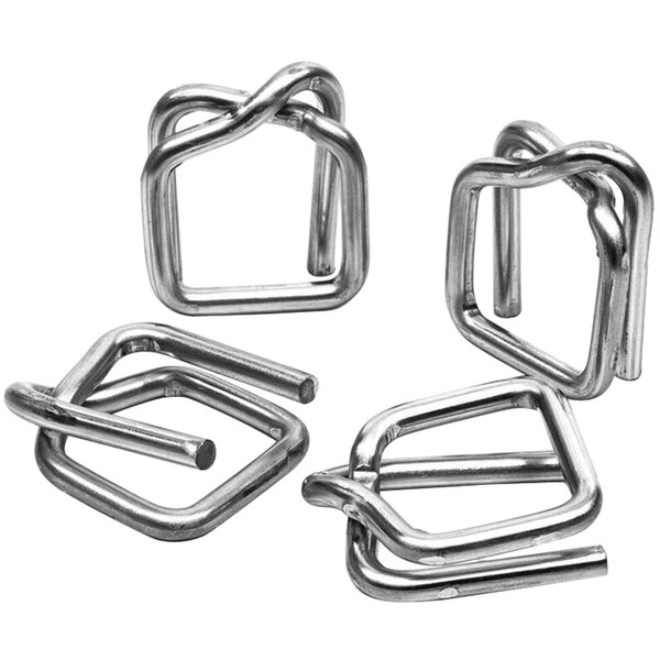A counter with four square galvanized metal wire buckles.