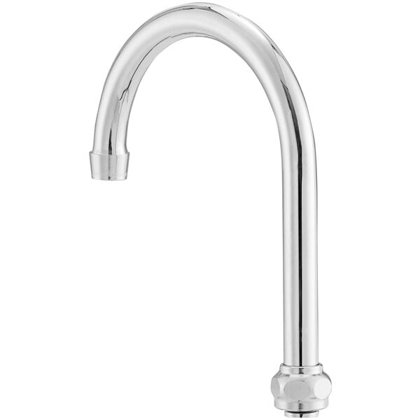 A close-up of a silver Waterloo gooseneck faucet spout.