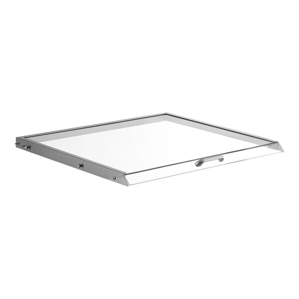 A clear lid for a Beverage-Air refrigeration unit.