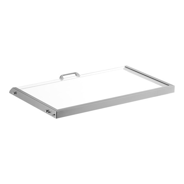 A clear rectangular lid for a Beverage-Air refrigeration unit.