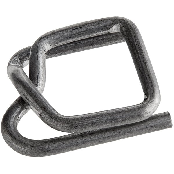 A close-up of a black metal square wire buckle.
