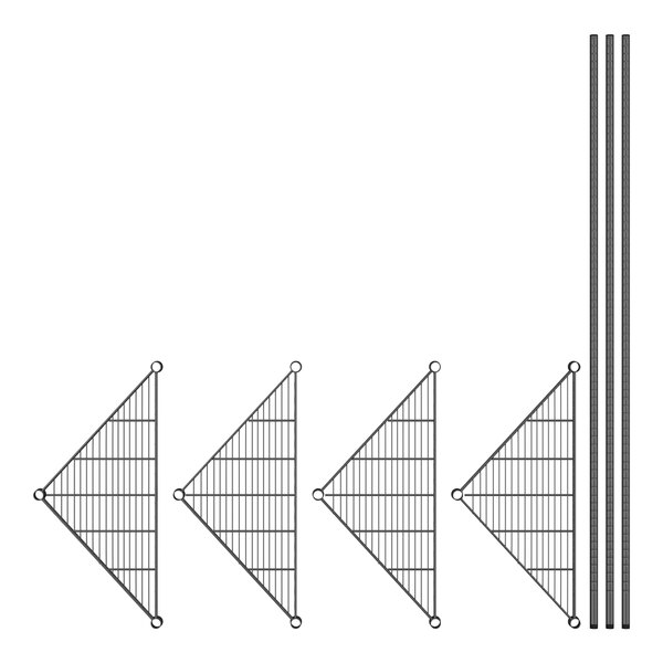 A diagram of a Regency black metal triangle wire shelving kit.