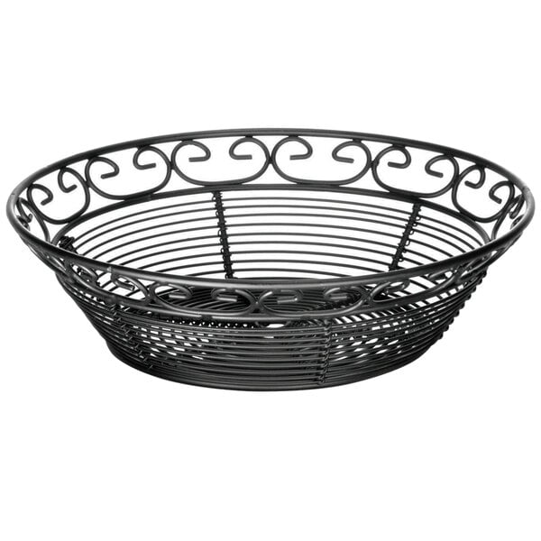 Tablecraft BK27508 Mediterranean Round Black Metal Basket 8" x 2 1/4"
