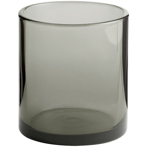 An Acopa Pangea rocks glass with a grey base and white rim.
