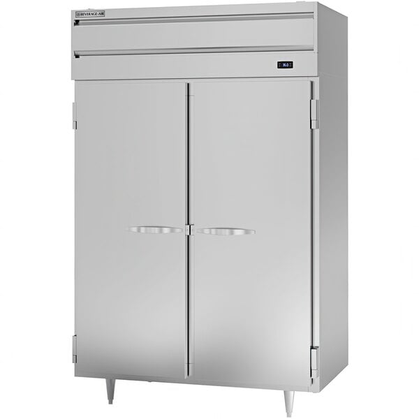 A white Beverage-Air reach-in refrigerator with two doors.