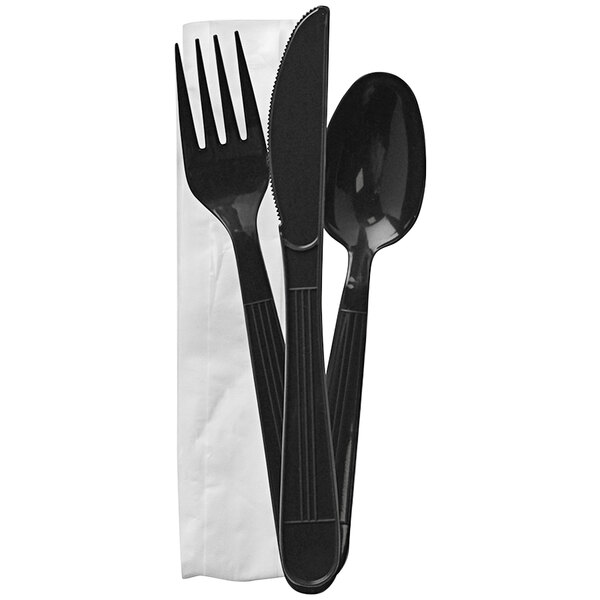 Fineline ReForm Wrapped Black Plastic Flatware and Utensils Kit with