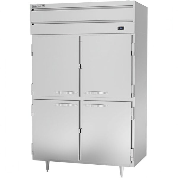 A white Beverage-Air reach-in refrigerator with two half doors.