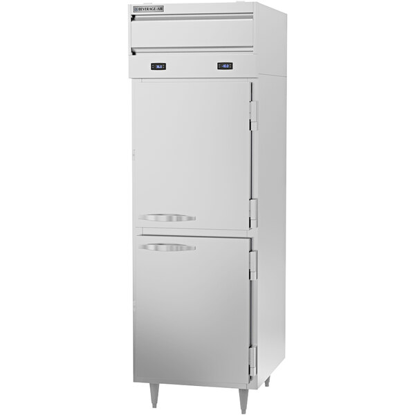 a white refrigerator with two doors