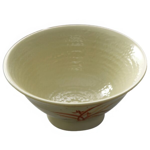 A white melamine bowl with a red orchid design on it.