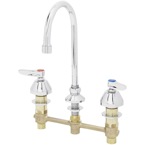 A T&S deck mount medical faucet with two lever handles.