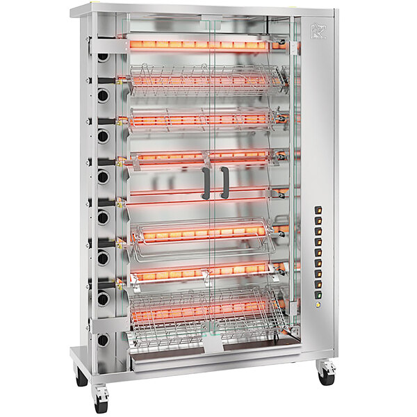 a large white cabinet with red lights