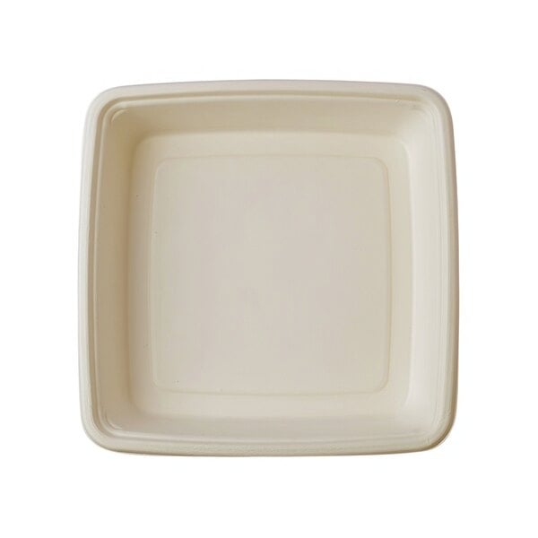 A white square Fineline Conserveware take-out container with a square edge.