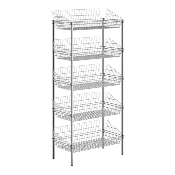 A Regency chrome wire rack with 5 stationary baskets on shelves.