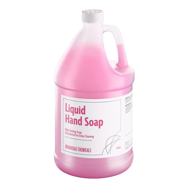 A one-gallon container of Advantage Chemicals ready-to-use pink liquid hand soap.