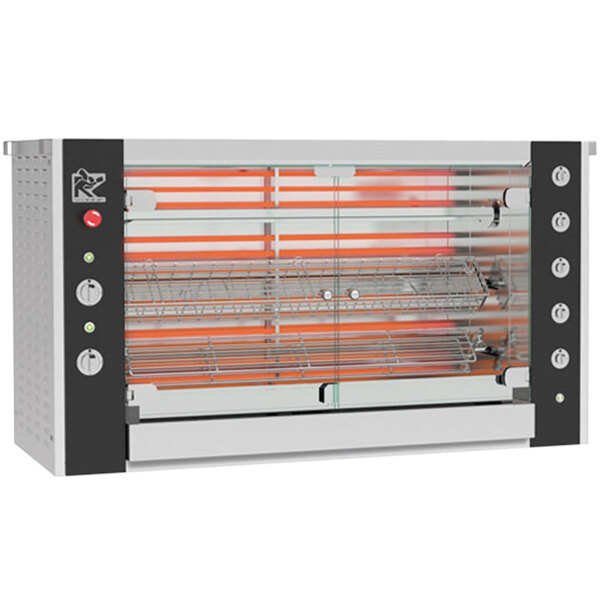 A stainless steel Rotisol electric rotisserie oven with a glass door.