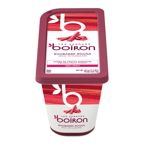 A container of Les Vergers Boiron Rhubarb 100% Fruit Puree weighing 2.2 lb.