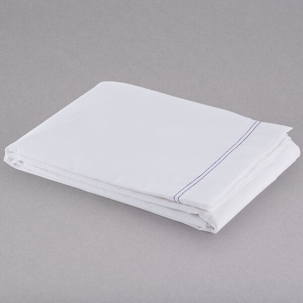 A folded white Oxford T250 Superblend fitted sheet with purple stripes.