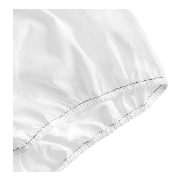A white queen size fitted sheet with elastic edges.