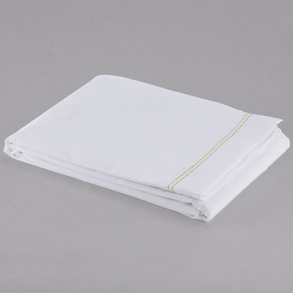 A folded white Oxford T180 Superblend flat sheet with yellow stitching.