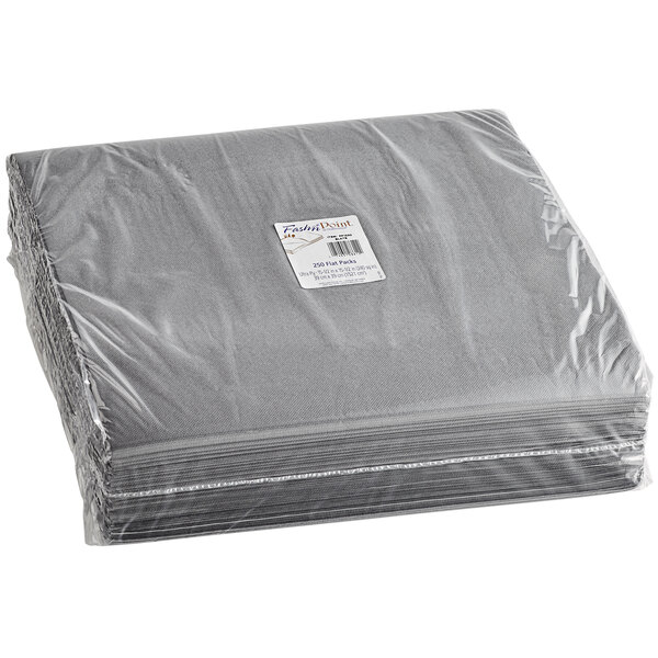 A stack of folded grey Hoffmaster FashnPoint Slate paper napkins.