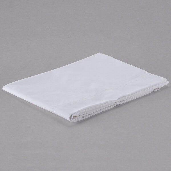 A folded white Oxford T250 Superblend satin mercerized cotton and polyester pillow case.