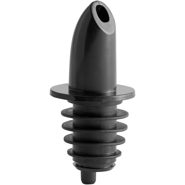 A black plastic Choice Short Free Flow Liquor Pourer with a screw top.
