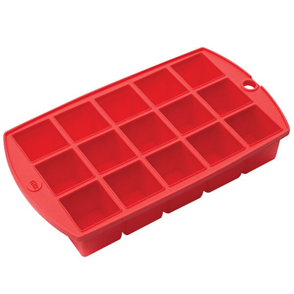 a red silicone ice tray